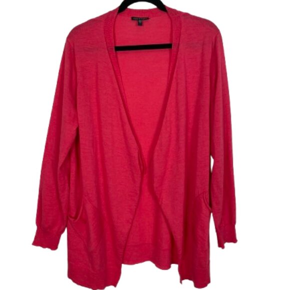 Eileen Fisher Wool Open Front Red Berry Cardigan Size L With Flaw - Picture 1 of 9